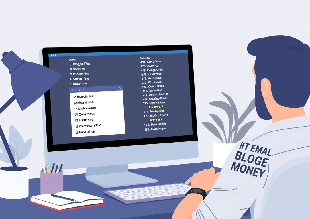 A blogger checking their email subscriber list and digital product they created for their audience.