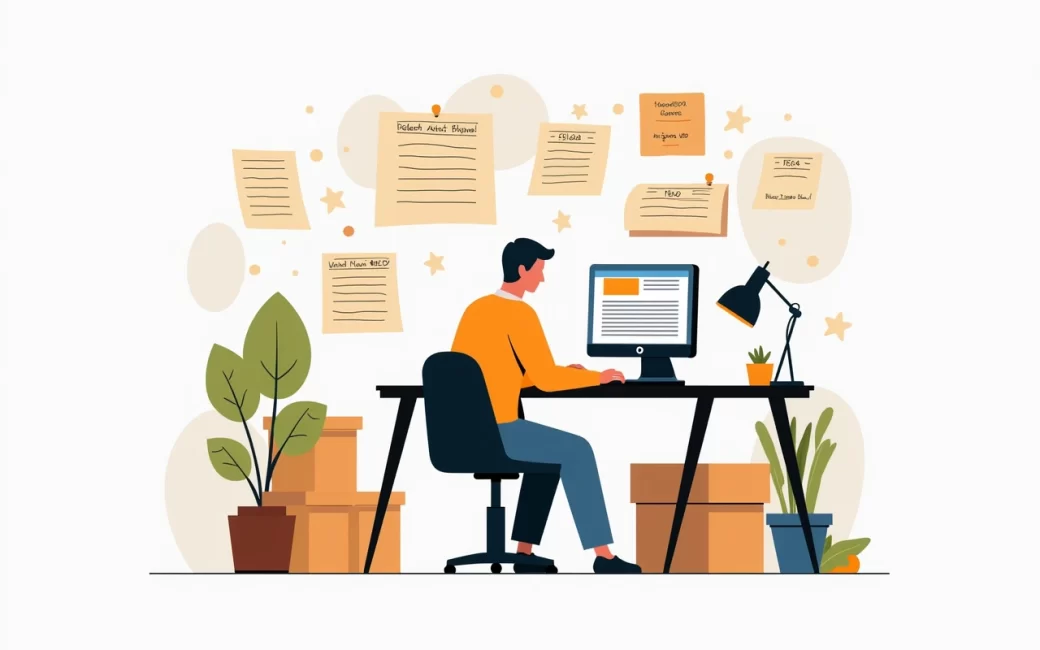 A blogger at a desk reviewing different income stream options for their blog.